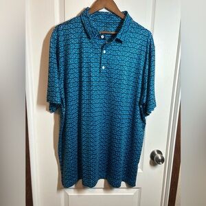 Deolax Blue Geometric Pattern Men's Polo Shirt - Size XXL - EUC